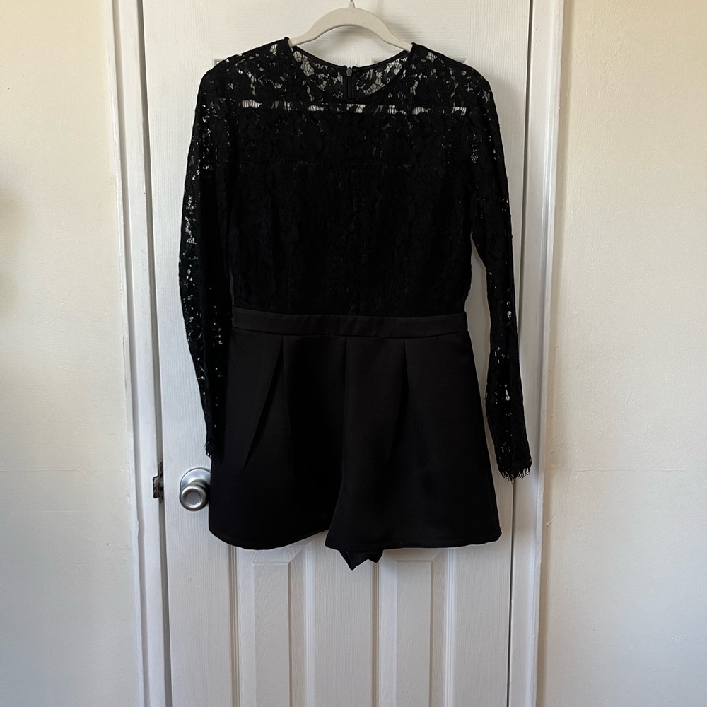 Black Lace Long Sleeve Romper